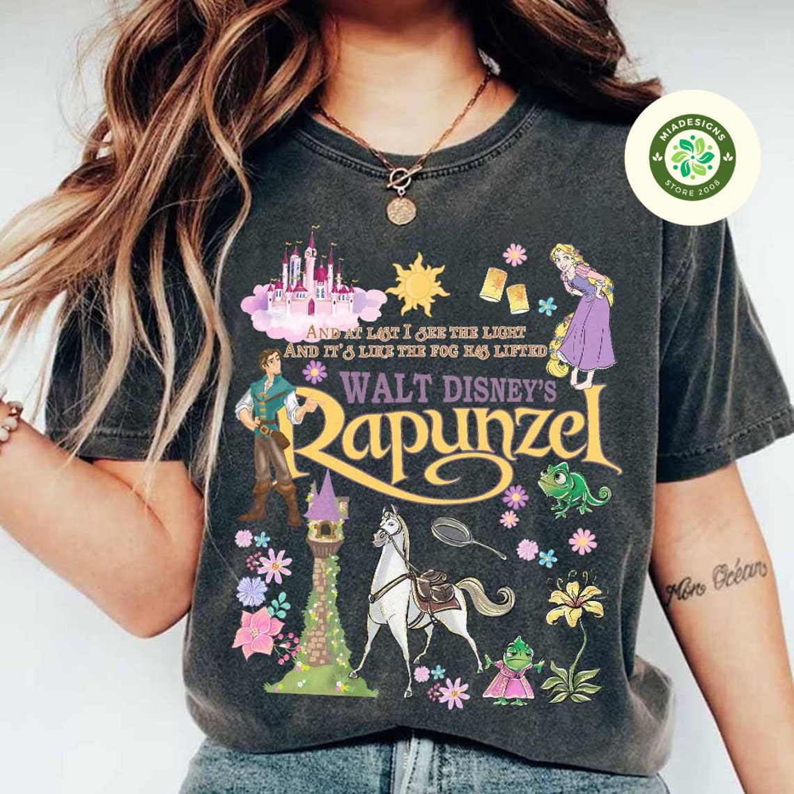 Vintage Rapunzel Tangled Comfort Colors Shirt, Floral Rapunzel Shirt, WDW Disney Princess Shirt, Disneyworld Shirt, Tangled Lanterns Shirt, Pascal shirt, Pepper Color, Size S